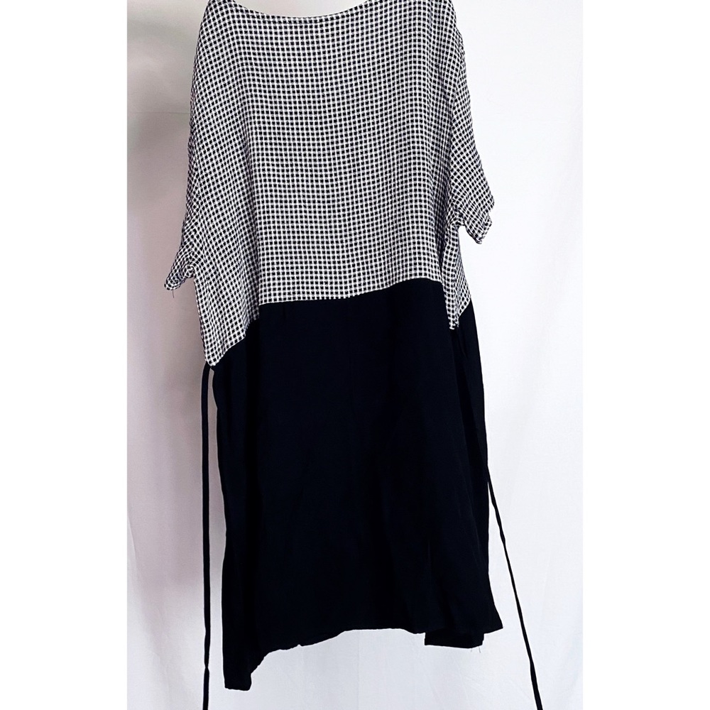 SOLD ⢠Vintage Gingham Black + White Checkered Tunic Mini Babydoll Dress - Picture 9 of 9